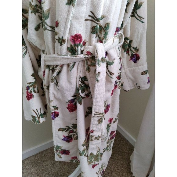 Vtg Turkish Bathrobe 90s Roses Shabby - Picture 3 of 9
